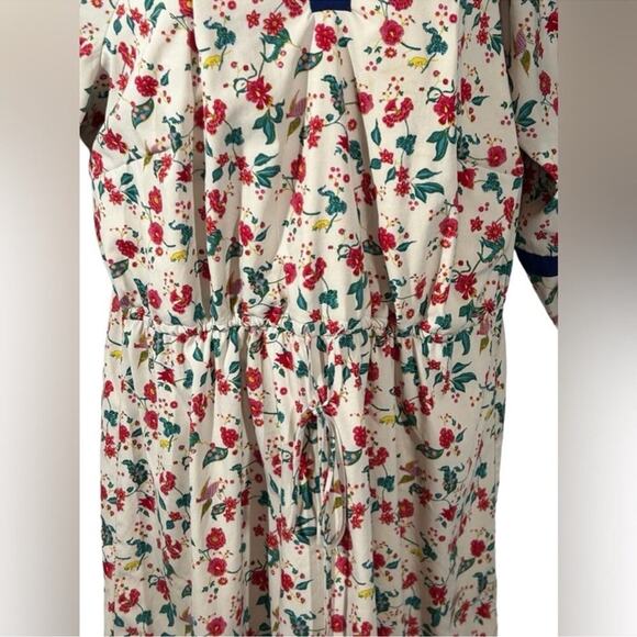 Spruce & Sage Plus Size 20 Cream Navy Floral Midi Dress V-Neck Tie Waist - Picture 5 of 15